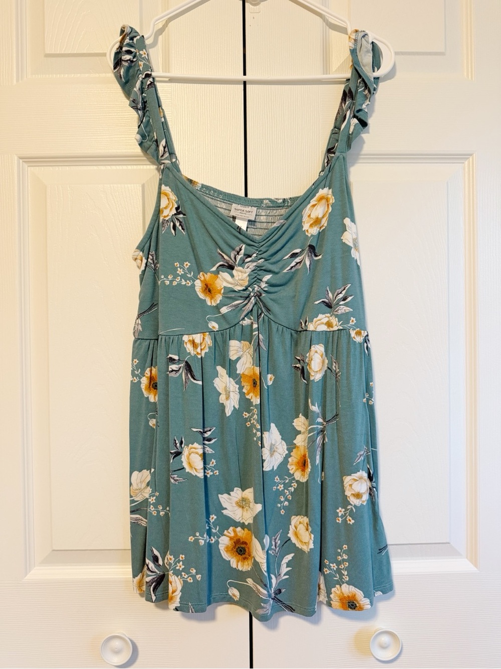 TORRID Super Soft Knit Blue Green Floral Ruffle-Strap Tank Top | Size 2